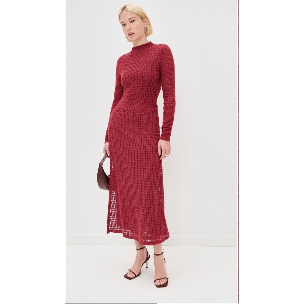 NWT Lioness Resolution Maxi Dress Burgundy Open Knit Mock Neck Long Sleeve